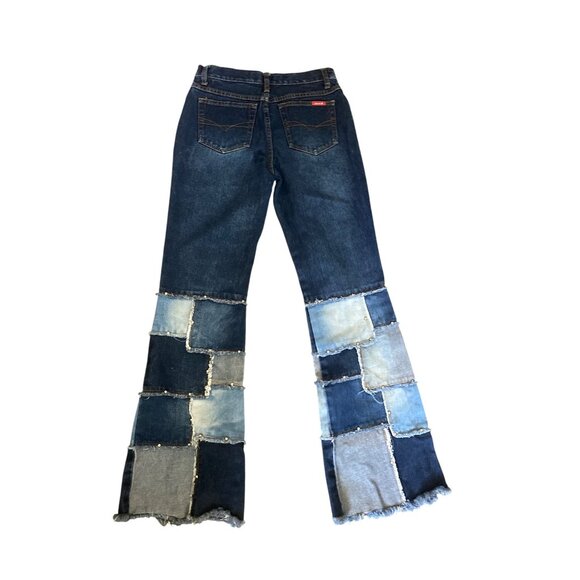 Y2K Zana Di Patchwork Flare Jeans Raw Hem Studded Skater Festival Hong Kong Sz 5 - Picture 2 of 13